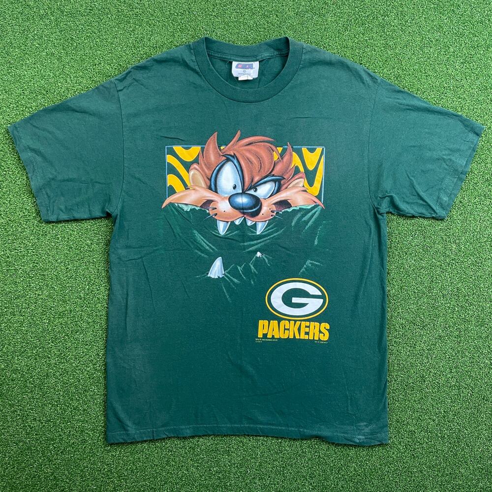 Vintage 1998 Tazmanian Devil NFL Football Greenbay Packers Graphic T Shirt Sz L